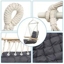 [Actualizado] Hamaca para colgar silla con reposabrazos de madera; barra esparcidor de acero y anillos antideslizantes; tela tejida de algodón; hasta 300 libras para recámara patio porche cubierta - Gris oscuro - Ver 5