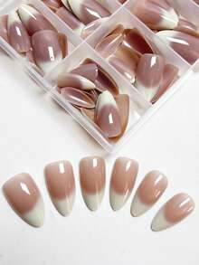 150片中长款杏仁形渐变白色法式假指甲，按压式亚克力假指甲，DIY亚克力按压式指甲，适合女性和女孩美甲DIY - 彩色 - 查看 2