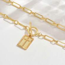 1pc Cross Pendant Necklace, Thick Cross Necklace For Women, T-Clasp, Paperclip Chain, Delicate Pendant Necklace, Fashionable Minimalist Religious Jewelry, Gift Option - Square Cross - View 2