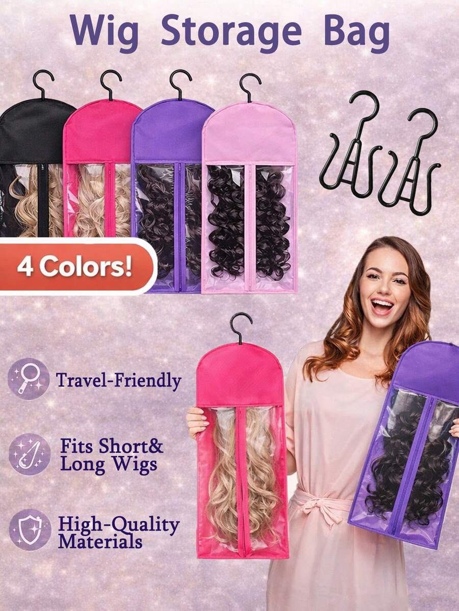 Wig Storage Bag With Hooks - Satin Wig Bag For Multiple Wigs, With Zipper Wig Travel Case Wig Hanger For Closet Portable Wig Box Wig Organizer For Hair Extensions Wig Hanger For Closet Hair Clip Hooks