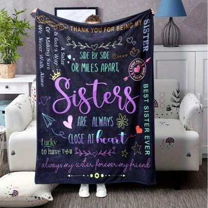 1pc Soft & Comfortable Printed Blanket, Best Gift For Sisters, Ideal For Sister's Birthday, Christmas, Wedding, Bed And Sofa