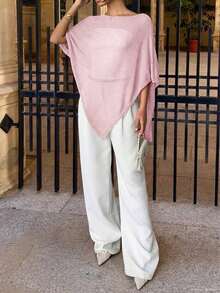Fashionable & Elegant Loose Knitted Shawl Cardigan, Lightweight & Breathable, Oversized Design, Suitable For Women, Spring/Summer Casual Wear, Leisure Travel, Beach, Versatile - 粉色 - 查看 10