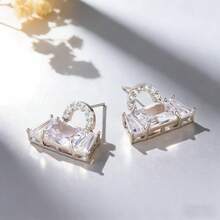 时尚奢华锆石包形耳环，独特设计，优雅百搭，个性十足，女士耳环 - 白色 - 查看 2