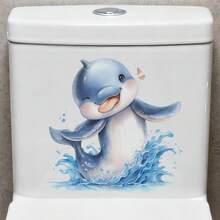 1/2 pièces Autocollants de toilette mignons et ludiques avec dauphins océaniques et éclaboussures d'eau, décalcomanies amovibles et auto-adhésives en PVC imperméable, convenant à la décoration de la salle de bain, du siège et du réservoir des toilettes. - Autocollants pour toilettes - Voir 1