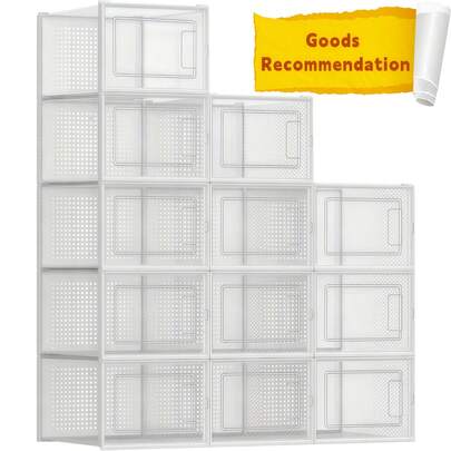 Caja de zapatos transparente apilable, hecha de marco de ABS y material PP, duradera y resistente, estructura entrelazada estable y sin vuelcos, con orificios de ventilación y diseño de puerta frontal transparente, plegable para un almacenamiento que ahorra espacio, puede acomodar zapatos de talla 11 de mujer / 44 de hombre y menos, también adecuada para almacenar artículos varios y cosméticos, perfecta para la entrada, el armario, el dormitorio, la residencia y otros escenarios, un organizador eficiente para zapatos y artículos pequeños