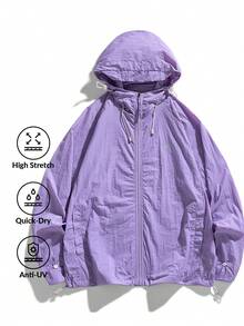Men's Lightweight Breathable UV Protection Hoodie Jacket, Casual Outdoor Summer Coat - Purple - View 2