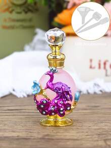 15ml Botella de perfume vintage con patrón de pavo real esmaltado y pintado a mano con rhinestones, botella rellenable adecuada para fragancias y aceites esenciales, regalo de viaje para mujeres (solo la botella) + Aceite de relleno - Ver 10