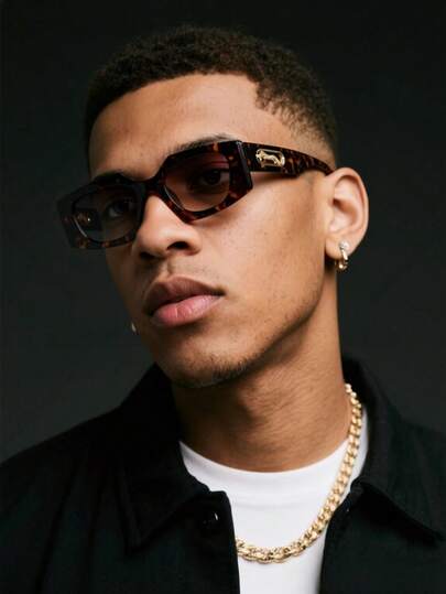 1副男士时尚眼镜，新款上市，高端矩形镜片，猎豹纹小众设计，适合T台走秀、演出、日常佩戴、度假、驾驶，防紫外线