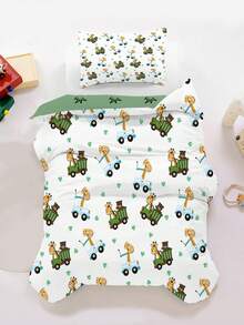 2/3件套可爱长颈鹿熊儿童床上用品套装，卡通动物卡车印花被套含枕套，柔软超细纤维床品套装，适合幼儿卧室装饰（单人/双人/大号）150x200厘米 - 彩色 - 查看 6