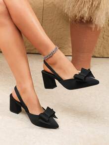 Bow Decor Elegant Sexy High Heel Pointed Toe Party Shoes, Comfortable And Non-Fatiguing - Black - View 2