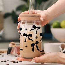 4件套 16盎司玻璃杯UV DTF转印贴纸（9.4x4.3英寸），无需加热，粉色蝴蝶结丝带美感，樱桃爱心豹纹简约花卉贴花，防水摩擦贴纸，适用于Libbey易拉罐、保温杯等DIY手工礼品，送给女性和女孩 - 弓 02 - 查看 8