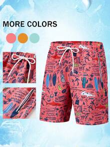 Men's Summer Beach Casual Sports Shorts - Lightweight Drawstring Waist Swim Trunks Suitable For Beach Parties, Travel And Hot Weather - Pink - View 1