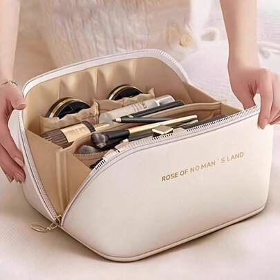 PU Leather Waterproof Cosmetic Bag, Large Capacity Double Layer Cosmetic Bag, Multi-Functional Travel Storage Bag, Cosmetic Organizer, Storage Organizer, Cosmetic Bag, Skincare Bag, Large Capacity Toiletry Bag