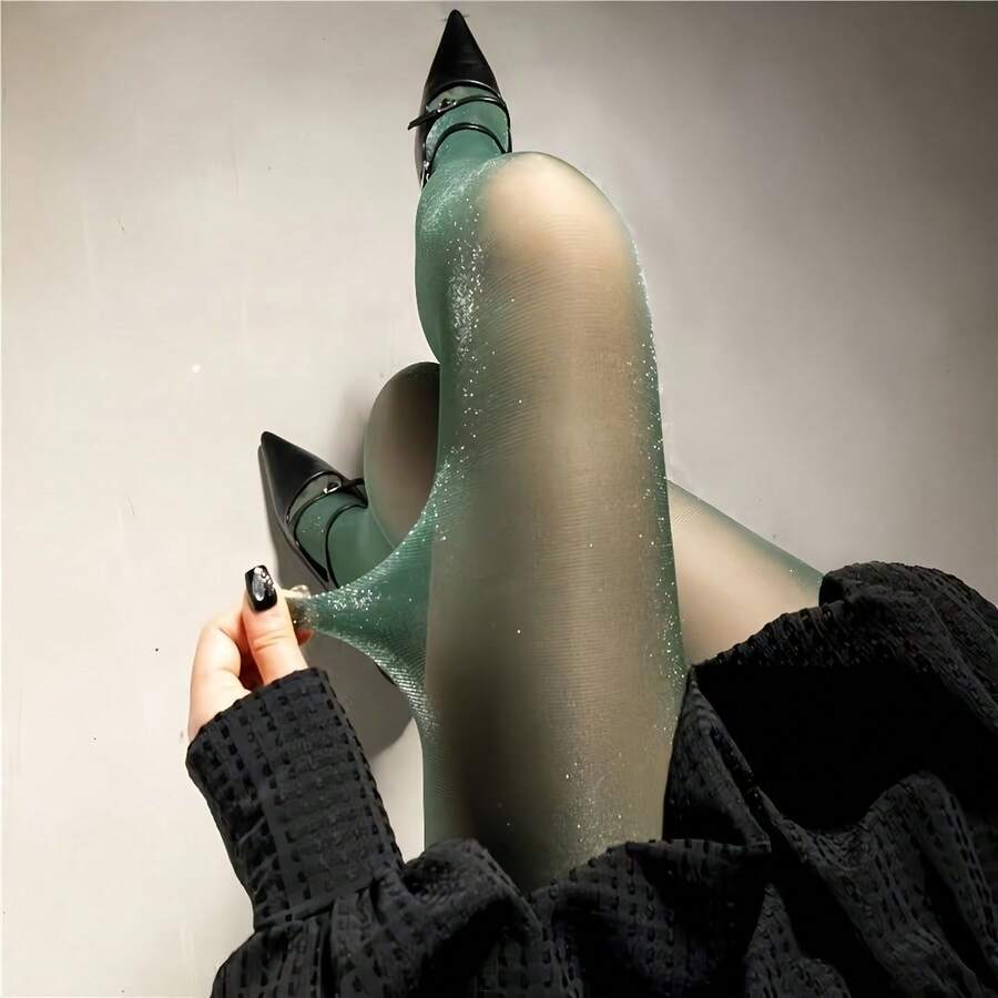 1 Piece Of Women's Plus-Size Pantyhose, Thin Silk Stockings With Silver Thread For A Shimmering Surface, Available In Bright And Candy Colors, Can Be Paired With Any Outfit, Comfortable And Slimming, Suitable For All Seasons - 紫色 - 查看 1