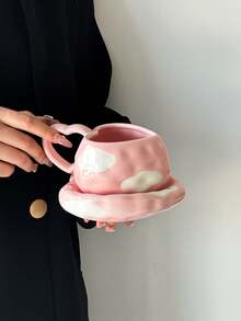 1 Set Heart & Cloud Ceramic Coffee Cup & Saucer Set, Korean Ins-Style Cute Ceramic Mug, Paired With Heart Cloud Plate, High-Quality Ceramic Tableware Set, Suitable For Milk, Coffee, Tea - Multicolor - View 15