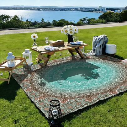 1件装新款户外防水防沙数码印花野餐垫/沙滩巾，时尚清新图案，适合露营和野餐