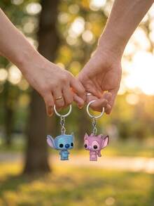 Miniso Disney Stitch & Angel Keychain Set, Cute Cartoon Couple Keychains 2pcs, Lilo & Stitch 3D Figurine Backpack Charm, Suitable For Birthday, Valentine's Day, Anniversary, Christmas, Halloween, Party Celebration Gifts - View 1