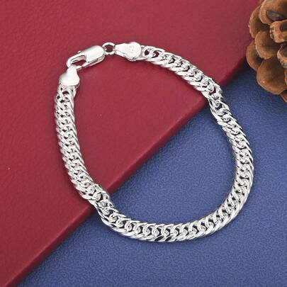 925镀银简约链条手链 时尚男女派对嘻哈朋克风配饰