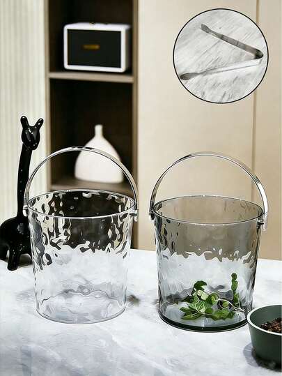 (With Ice Tongs) Luxury Wavy Texture Thick Transparent Ice Bucket, PET Leak-Proof With Handle, Home/Commercial Use Bar KTV Beer Champagne Cooler, Wedding Party Camping Outdoor Beverage Chiller, Essential For Father's Day, Mother's Day, Valentine's Day, Christmas, Birthday Events, Gift For Dad, Mom, Friends, Classmates