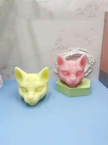 1pc Three-Eyed Cat Aroma Stone Plaster Silicone Mold, Handmade DIY Fragrance Stone Decor Mold, Multiple Patterns, Non-Stick Easy Demold - A-White - View 4