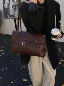 1pc Women's Fashionable PU Shoulder Bag, 2025 New Design Ladies Handbag & Crossbody Bag - Coffee Brown - View 4