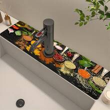 1pc, Kitchen Seasoning Pattern Sink Faucet Suction Pad, Drain Pad, Kitchen And Bathroom Sink, Countertop, Drain Pad, Diatomite Washbasin, And Cuttable Quick-Drying Pad. - Multicolor - View 6
