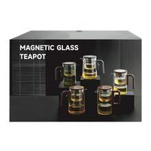 1 Set de Tetera de Vidrio Flotante sin Imán, Vidrio Borosilicato Resistente al Calor, Taza de Té de Madera de Nogal, Juego de Té de Lujo Minimalista - Blanco - Ver 4
