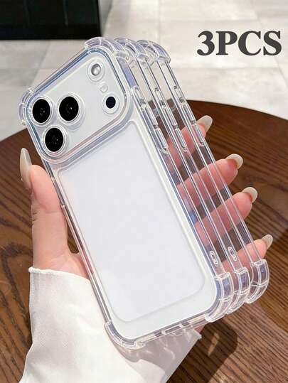 3pcs TPU Perforated Transparent Airbag Anti-Drop Phone Case, Suitable For IPhone 17/17Pro/17promax/17Air/16/16Pro/16promax/16plus/11/12/13/14 Pro Max/Xs/Xr/11 Pro/11 Pro Max/12 Pro/12 Pro Max/13 Pro/13 Pro Max/7 Plus/14 Pro/14 Pro Max/14 Plus/7 Plus/8 Plus/8/Se2, Minimalist Personalized Phone Protective Cover