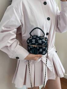 Túi xách đeo chéo vai bằng dây xích denim kẻ caro ombre cá tính, phong cách thời trang thường ngày năm 2026. - Nhiều màu - Xem 4