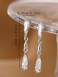 1 Pair Elegant Luxury Fashion Versatile Silver Water Drop Earrings, Suitable For Women's Daily And Holiday Wear - Silver - View 5