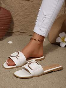 Dép xăng đan đế bằng kiểu dáng bohemian mới, khoét lỗ, thích hợp đi biển cho nữ. - trắng - Xem 5