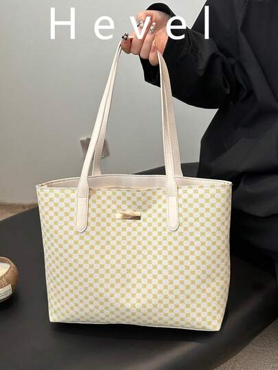 Hevel 全印花单肩手提包，母亲节礼物，复古字母印花手提包，大容量单肩包，通勤必备腋下包，女士手提包