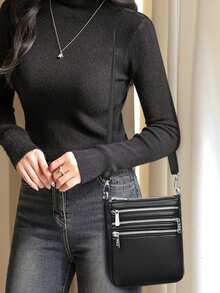 Four Zippers Pockets Design Handbags Crossbody Bags For Women Soft PU Leather Shoulder Bag Top Quality Messenger Bags - Black - View 12