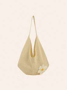 2026 New Beach Vacation Woven Tote Bag, Large Capacity One Shoulder Underarm Bag, Hollow Out Design For Women Summer - White - View 6