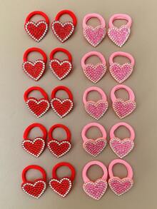 20个可爱水钻爱心发圈，粉色和红色发饰 - 紅色 - 查看 9