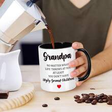 1pc 11oz White Ceramic Mug, Printed With "Grandma" Text, 325ml Capacity, Microwave & Dishwasher , Suitable For Father's Day, Birthday, Mother's Day, Double-Sided Printing, Reusable - 1971 Black Cup - 55 - View 5