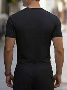 男士休闲圆领运动T恤，夏季运动纯色男装短袖，运动跑步短袖T恤，多种颜色可选，适合日常休闲穿着，夏季男士上衣 - 黑色 - 查看 2