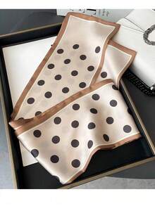 1pc Women Bandana Minimalist Elegant Polka Dot Satin Square Scarf, Double-Layer Satin Ribbon Neckerchief, Hair Band, Neck Tie For Women For Dress - Màu Khaki - Xem 3