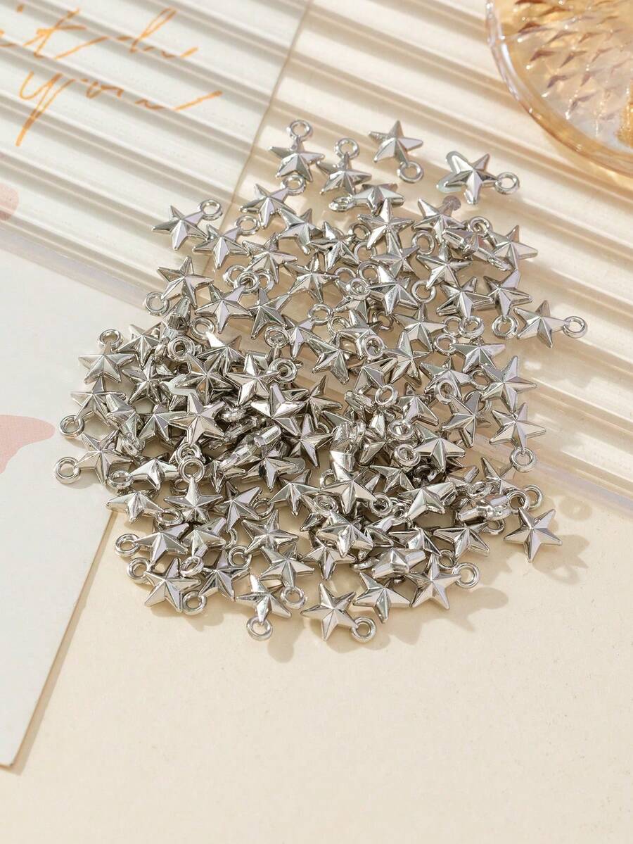 100个/包 简约小十字架吊坠项链、手链、耳环饰品DIY配件，六芒星吊坠 - 銀色 - 查看 1