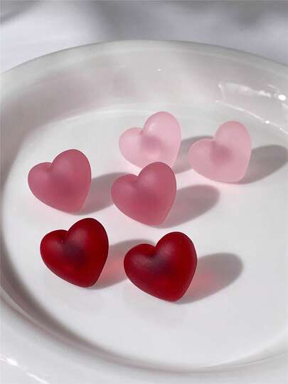 Set de 6 piezas de aretes acrílicos con forma de corazón, diseño semitransparente mate, conjunto de aretes minimalistas lindos y dulces para mujeres, adecuados para uso diario