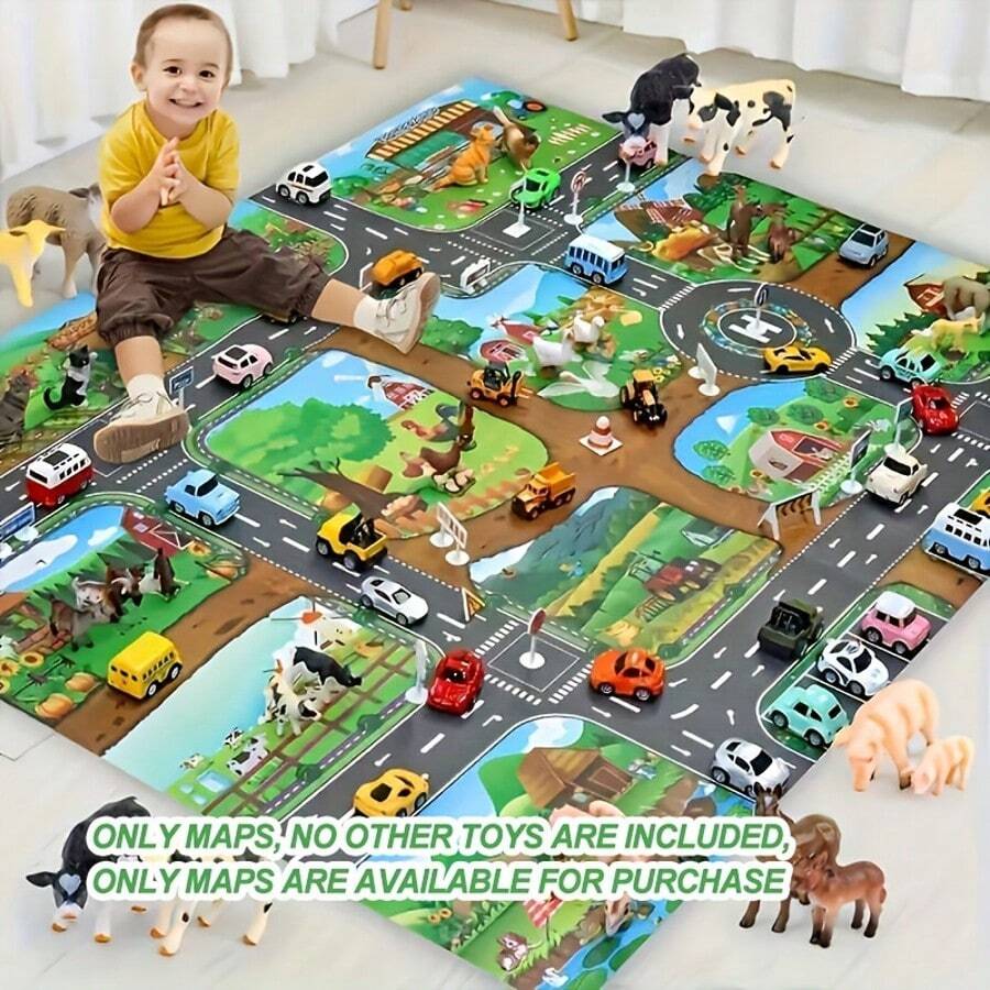 1pc Popular Game Scene Map Happy Farm Traffic Parking Game Mat, City Theme City Traffic Route Map Multi-Theme Route Map - Multicolor - View 1