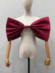 1pc White Satin Exaggerated Puff Bowknot White Bridal Shawl Accessory - Multicolor - View 12