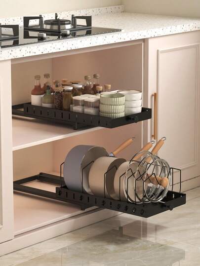 1 cái giá đựng nồi có thể điều chỉnh, giá đựng gia vị, giá đựng nắp nồi trong ngăn kéo tủ bếp, kệ đựng đồ nhà bếp, giá sắp xếp tủ.