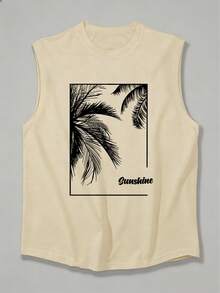 1 chiếc áo tank top nam mùa hè in họa tiết cổ tròn kiểu dáng thường ngày - Màu be - Xem 2