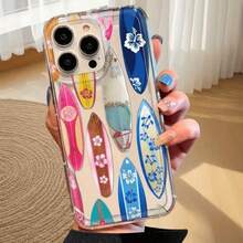 1pc Colorful Surfboard Inflatable Soft TPU Shockproof Phone Case Compatible With IPhone 17 16 15 14 13 12 11 Pro Max X XS XR 8 7 Plus - Clear - View 1