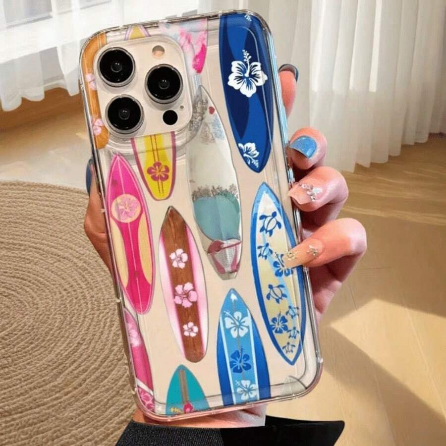 1pc Colorful Surfboard Inflatable Soft TPU Shockproof Phone Case Compatible With IPhone 17 16 15 14 13 12 11 Pro Max X XS XR 8 7 Plus - Clear - View 1