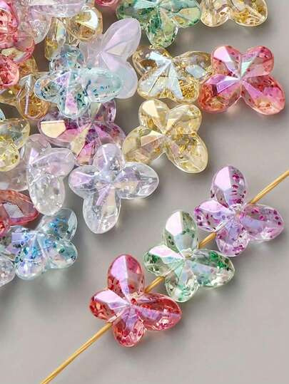 30颗随机款式透明亚克力切割面洋葱粉梦幻彩色蝴蝶珠子DIY饰品制作钥匙扣手机链手机壳汽车挂件装饰工艺品