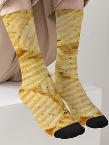 1双装 360°印花趣味三重组合：薯条+怪兽爪+煎饼印花船袜，街头风男女通用趣味时尚袜 - 彩色 - 查看 8