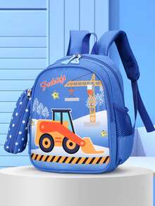 New Fashion Cartoon Backpack With Small Pouch - Blue - View 5