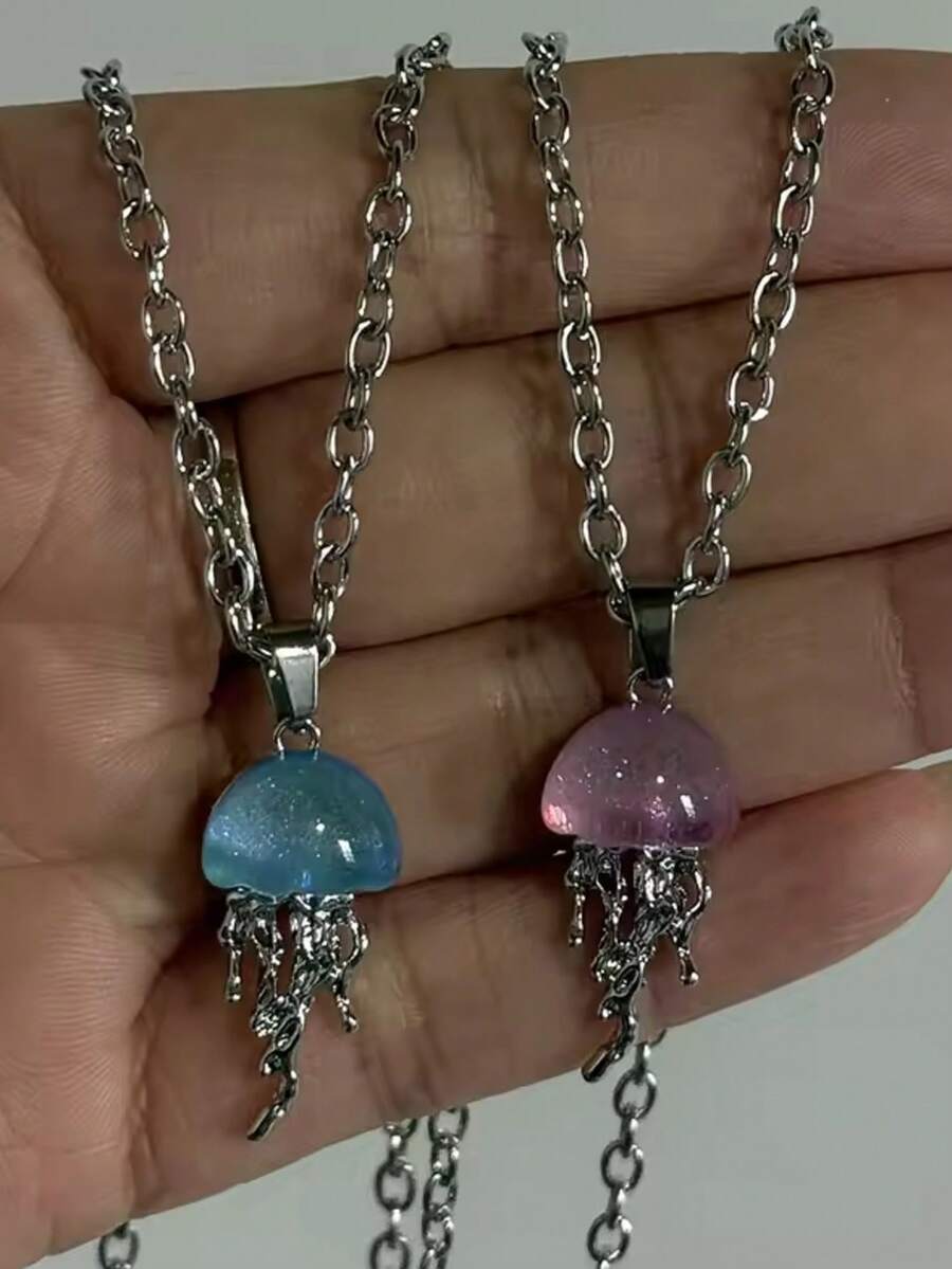 Dây chuyền mặt hình sứa đơn giản dùng hàng ngày, dây thép không gỉ, trang sức thời trang, quà tặng mặt dây chuyền hình sinh vật biển dành cho nam và nữ. - sứa - Xem 1
